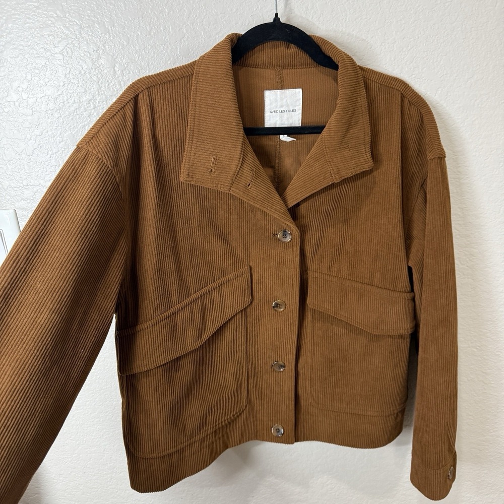 Avec Les Filles Brown Corduroy Boxy Jacket Flap Pockets Boho Minimalist LG EUC - Picture 5 of 9
